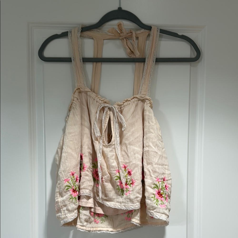 Floral Embroidered Beige Top